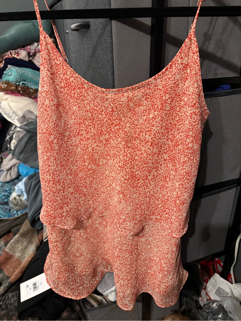 Cabi Women’s Spaghetti Strap Layered Tank Top - Coral Print Medium